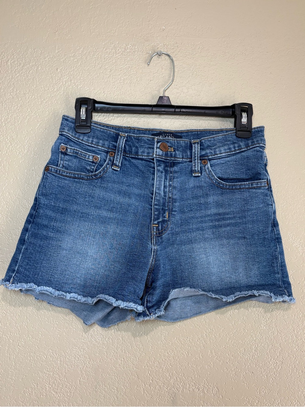 J. Crew Frayed Hem Mid-Blue Denim Shorts